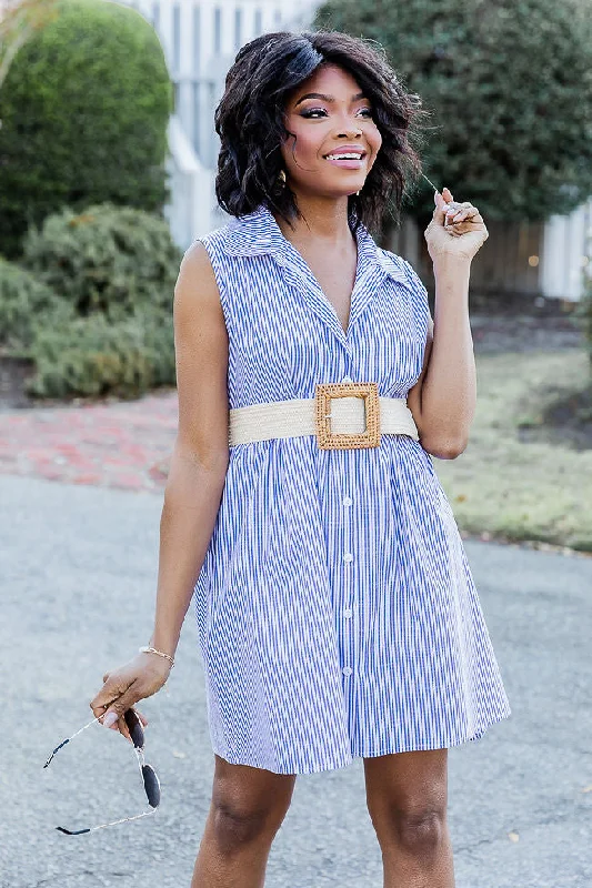 A Little Prep In My Step Blue Stripe Collar Button Up Mini Dress FINAL SALE