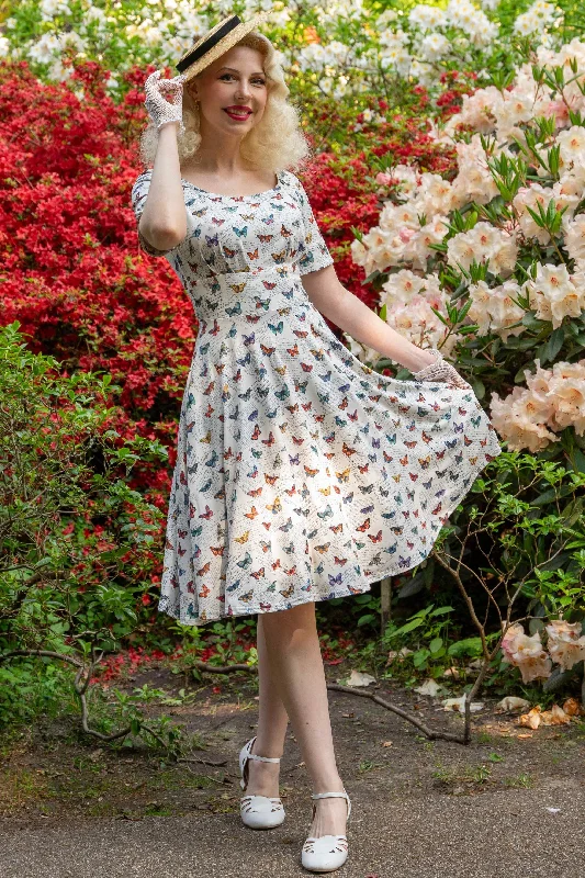 Brenda White Butterfly Collection 50s Style Dress