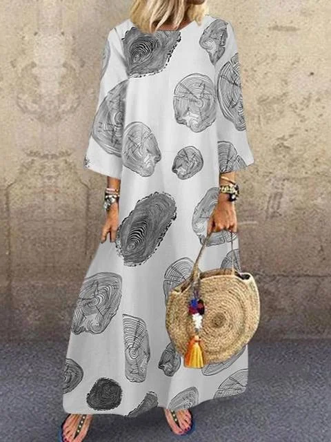 Casual Round Neck 3/4 Sleeve Print Maxi Dress