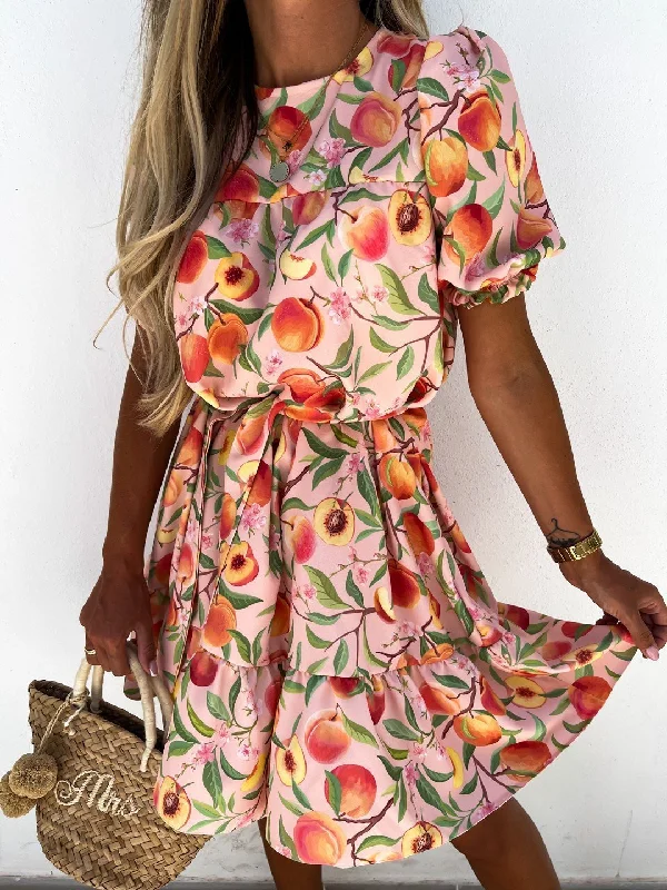 Crew Neck Printed Short Sleeve Mini Dress