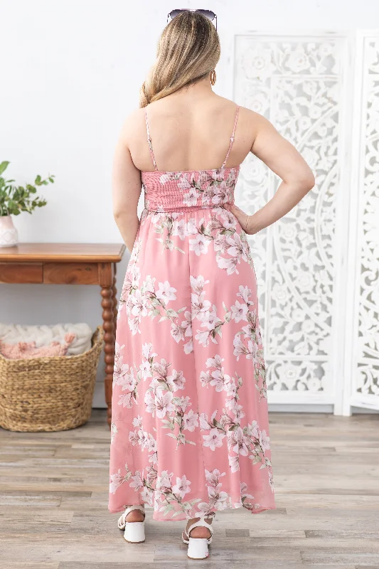 Dusty Pink Floral Thin Strap Dress