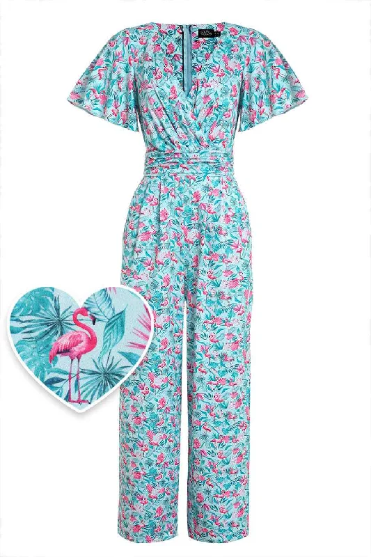 Esther Pink Flamingo Baby Blue Jumpsuit