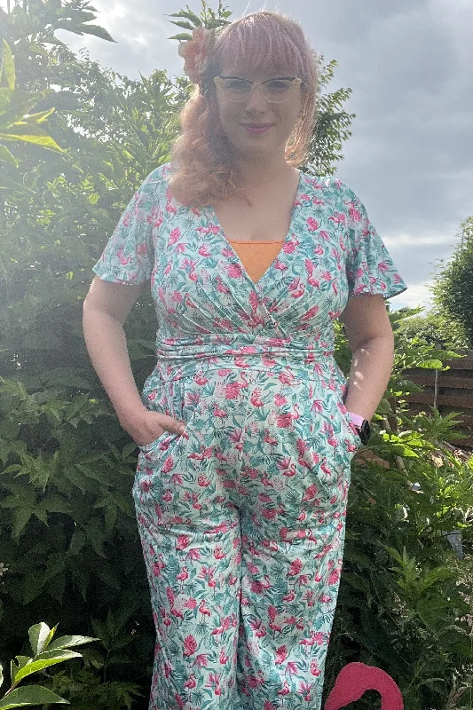 Esther Pink Flamingo Baby Blue Jumpsuit