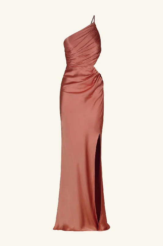 LA LUNE ASYMMETRICAL GATHERED MAXI DRESS - TERRACOTTA