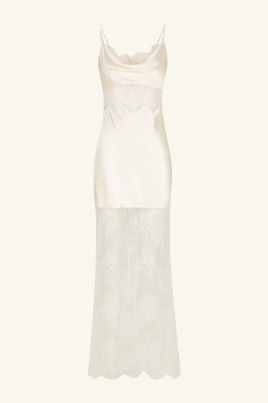 LA LUNE CUMULUS SILK LACE MAXI DRESS - IVORY