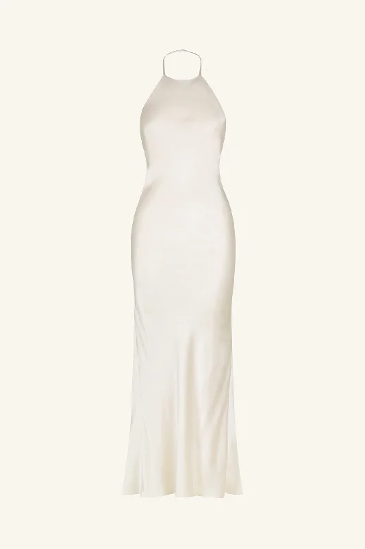 LA LUNE LOW BACK HALTER NECK MIDI DRESS - CREAM