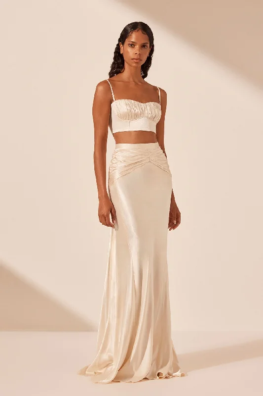 LA LUNE RUCHED MAXI SKIRT - CREAM