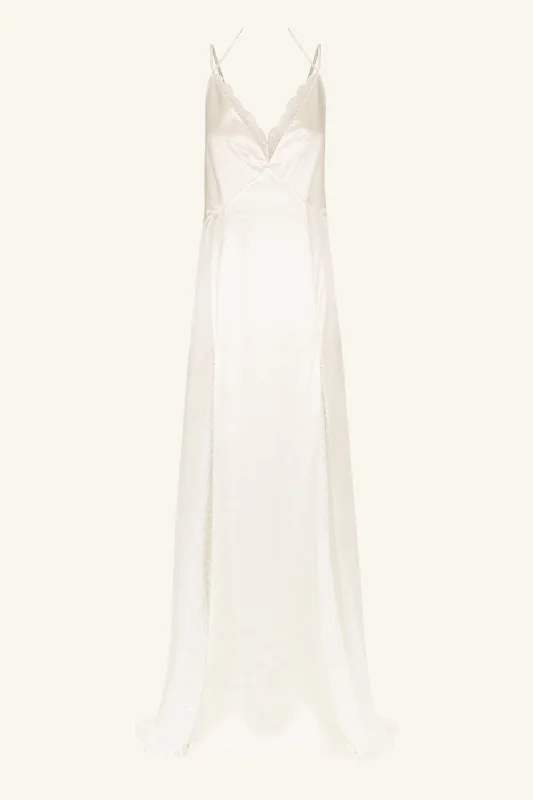 LA LUNE CUMULUS SILK LACE PLUNGED MAXI DRESS - IVORY