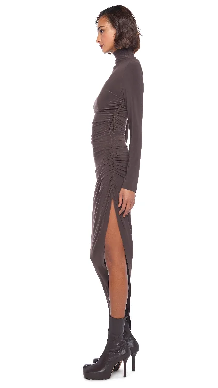 TURTLE NECK SIDE DRAPE GOWN