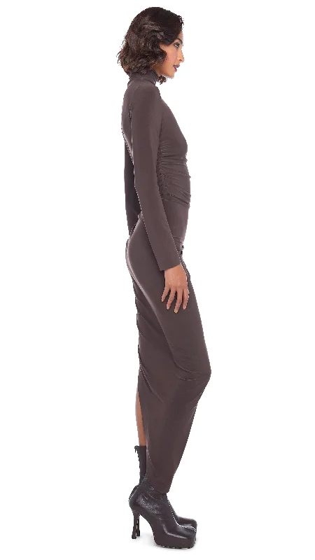 TURTLE NECK SIDE DRAPE GOWN