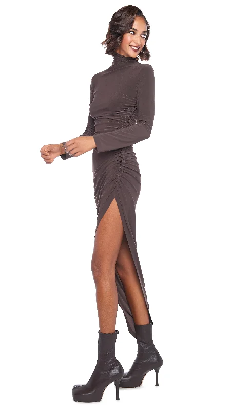 TURTLE NECK SIDE DRAPE GOWN