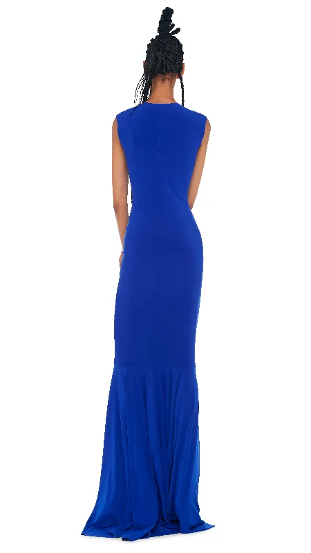 DEEP V NECK SHIRRED FISHTAIL GOWN