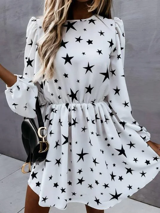 Women's Dresses Star Print Long Sleeve Mini Dress