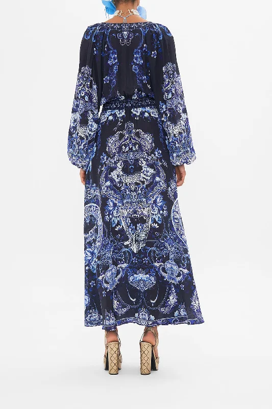 RAGLAN SHIRRED WAIST DRESS DELFT DYNASTY