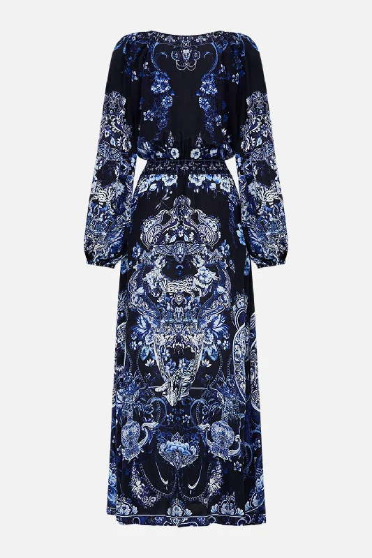 RAGLAN SHIRRED WAIST DRESS DELFT DYNASTY