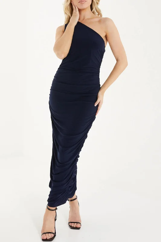 One Shoulder Ruched Maxi Dress