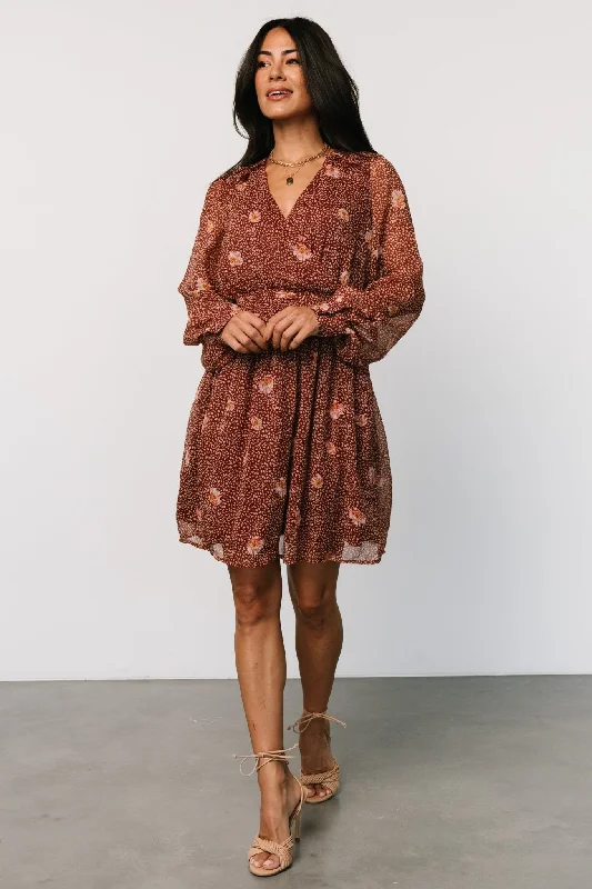 Anne Short Dress | Rust Print