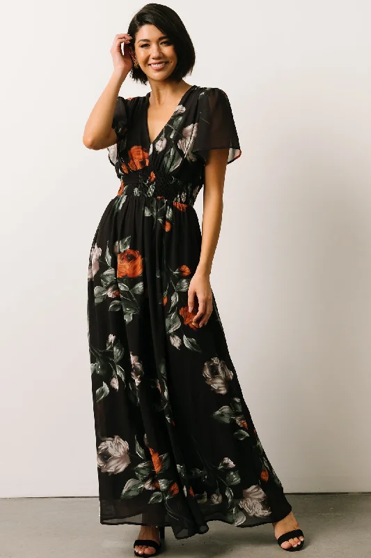 Birdie Maxi Dress | Black + Rust Floral