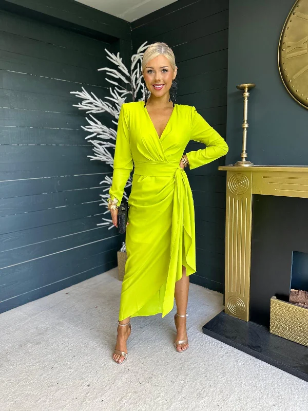 Bria Wrap Maxi Dress Lime