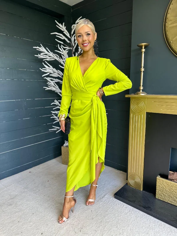 Bria Wrap Maxi Dress Lime