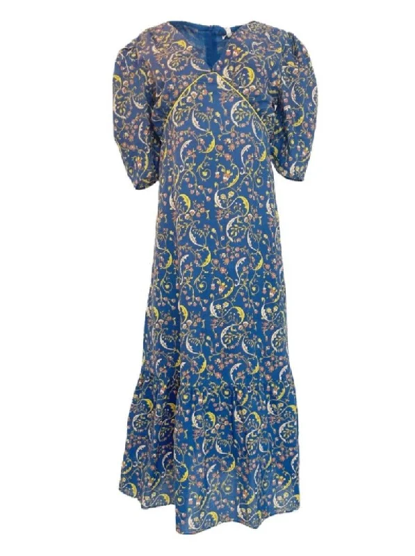 Brielle Midi Dress in Royal Yellow Paisley