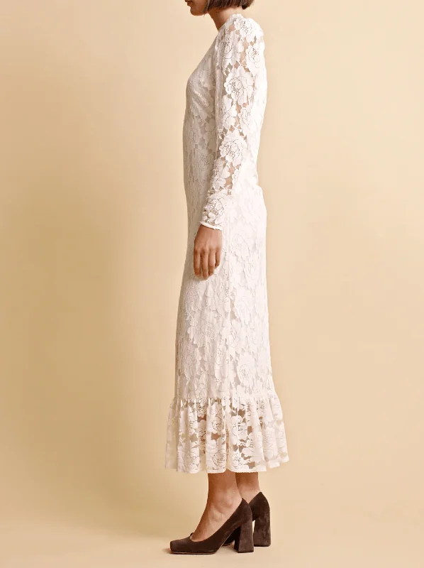 Lace Midi Dress in Off White