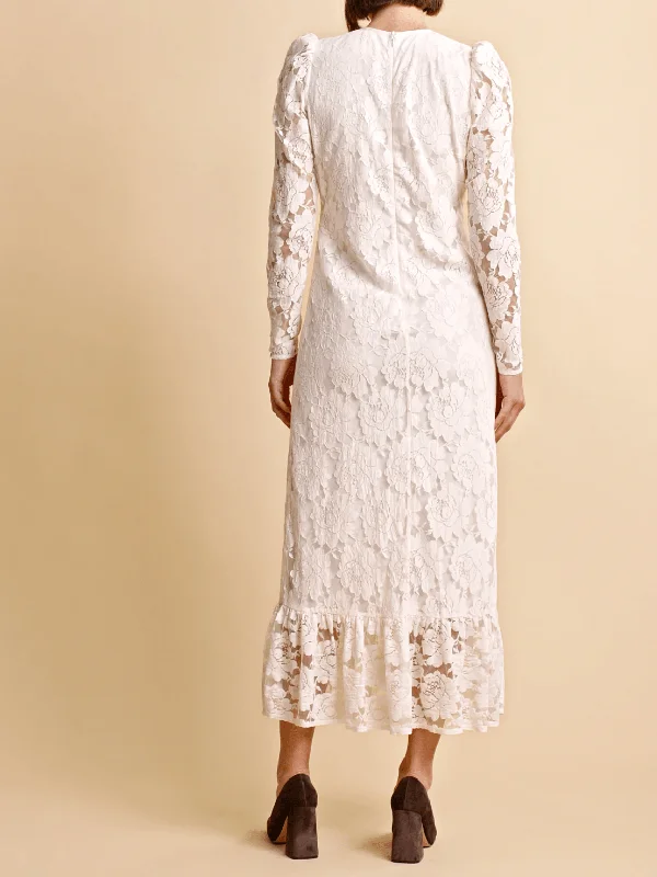 Lace Midi Dress in Off White