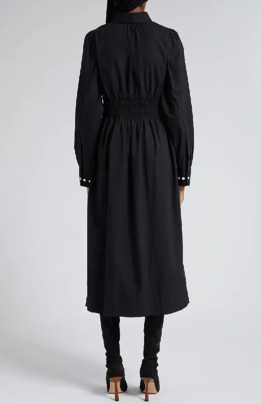 Poplin Midi Dress in Black