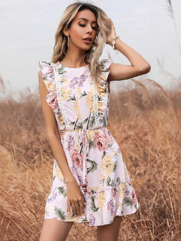 MegaBetty - Ditsy Floral Ruffle Hem A-line Dress