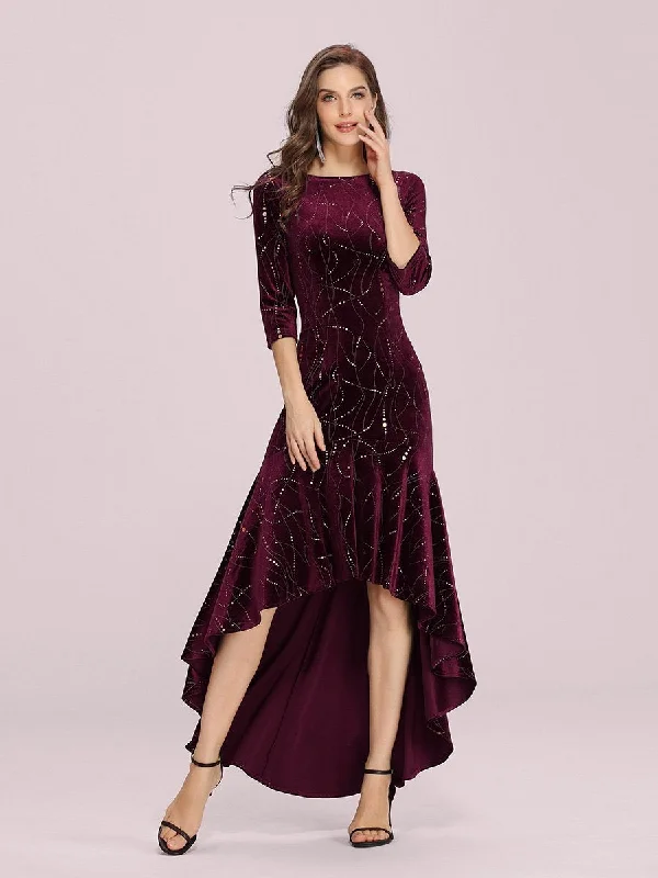 Women's Stylish Bodycon High-Low Wholesale Velvet Party Dress