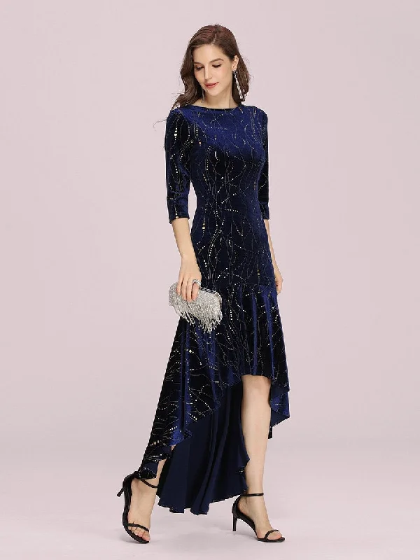 Women's Stylish Bodycon High-Low Wholesale Velvet Party Dress