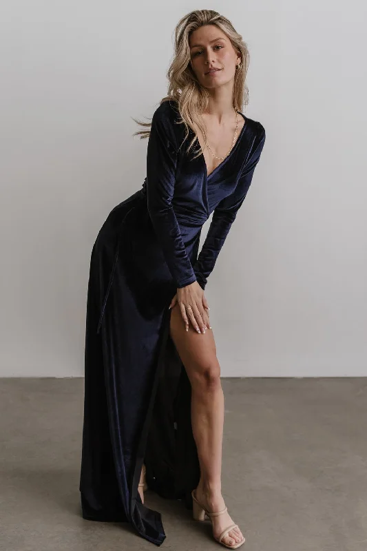 Esmerelda Velvet Wrap Maxi Dress | Navy