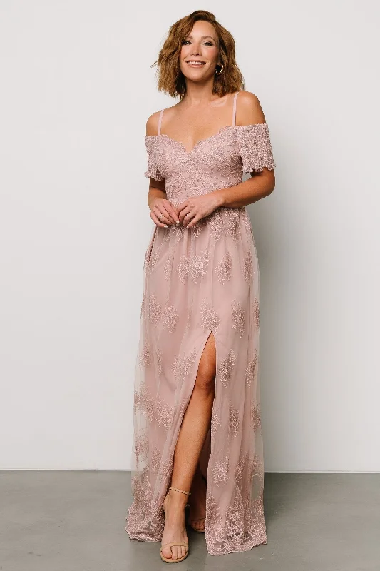 Esperanza Tulle Embroidered Maxi Dress | Dusty Rose