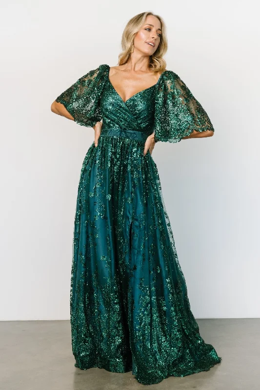 Genevieve Glitter Maxi Dress | Emerald