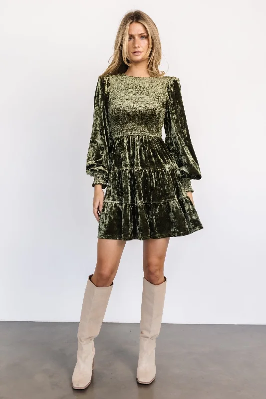 Kele Crushed Velvet Mini Dress | Dark Olive