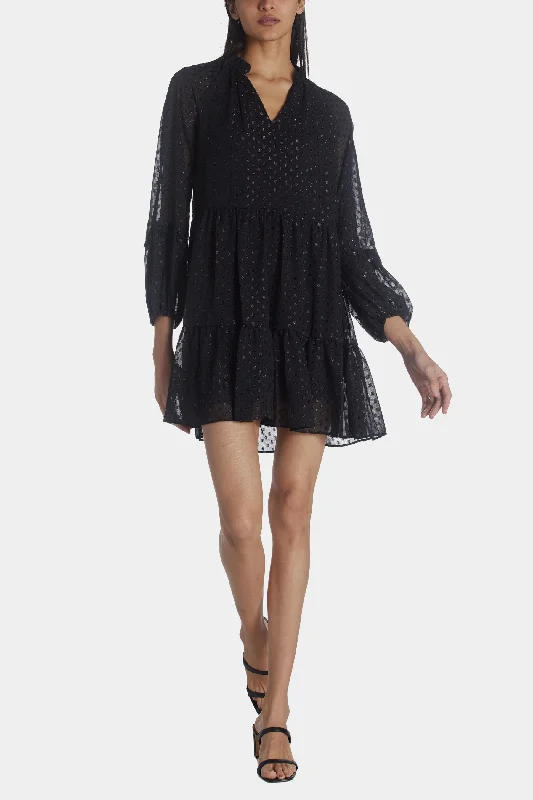 Long Sleeve Split Neck Tiered Dress