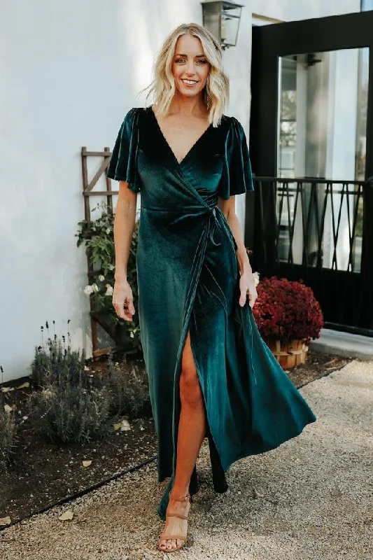 Meghan Velvet Wrap Maxi Dress | Jade