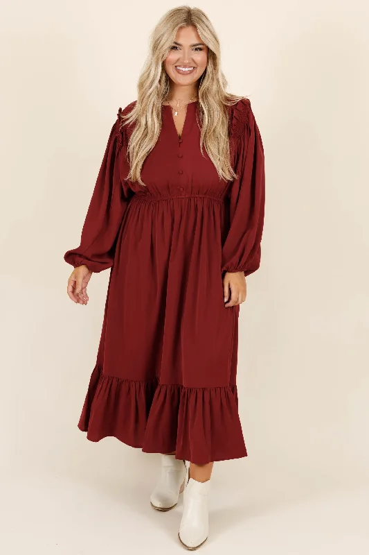 Memorize Today Dress, Burgundy