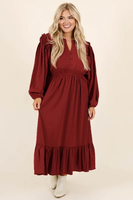 Memorize Today Dress, Burgundy