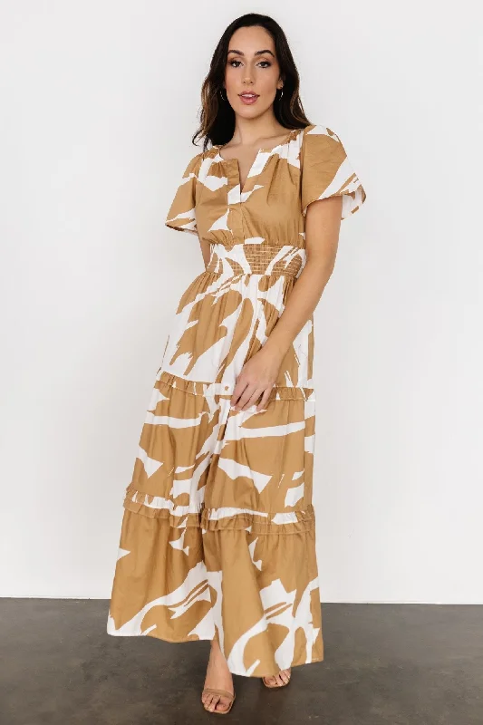 Palmer Tiered Maxi Dress | Camel + White