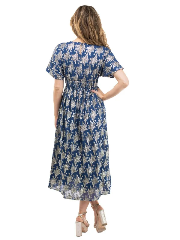 Retro Midi Dress | Navy Floral Shine