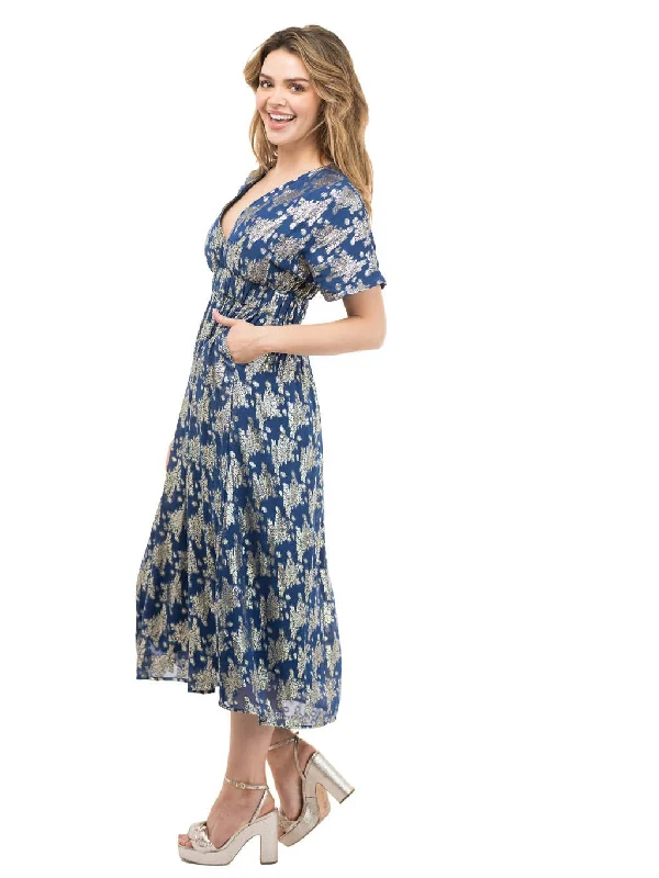 Retro Midi Dress | Navy Floral Shine