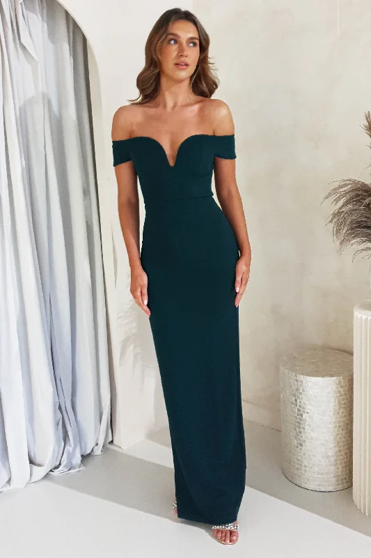 Ruby Bodycon Off The Shoulder Gown | Dark Green