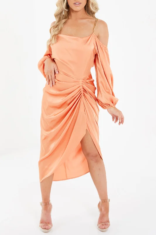 Ruched Long Sleeve Midi Dress