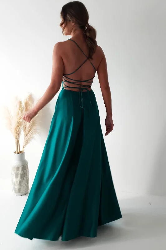 Shantal Satin Gown | Teal Green