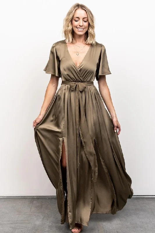 Sicily Satin Maxi Dress | Olive