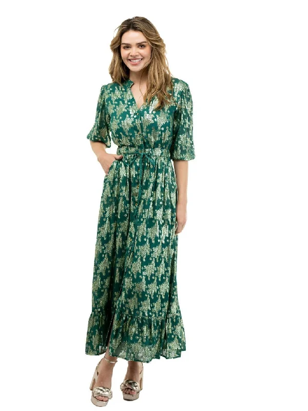 The Lily Midi Dress | Green Floral Shine