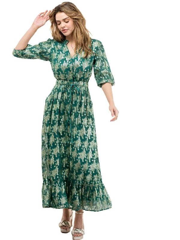 The Lily Midi Dress | Green Floral Shine