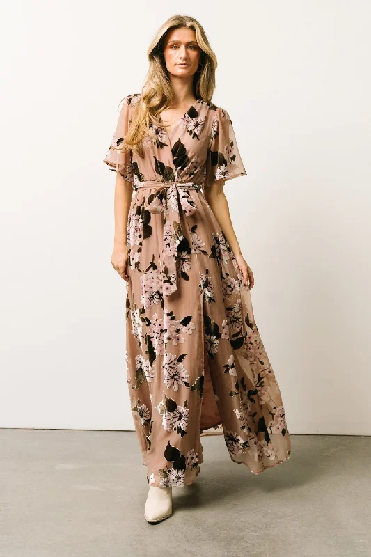 Uma Velvet Maxi Dress | Taupe Multi Floral