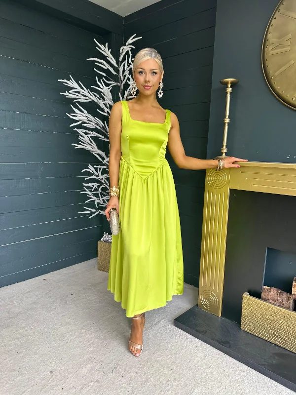 Verona Satin Maxi Dress Lime